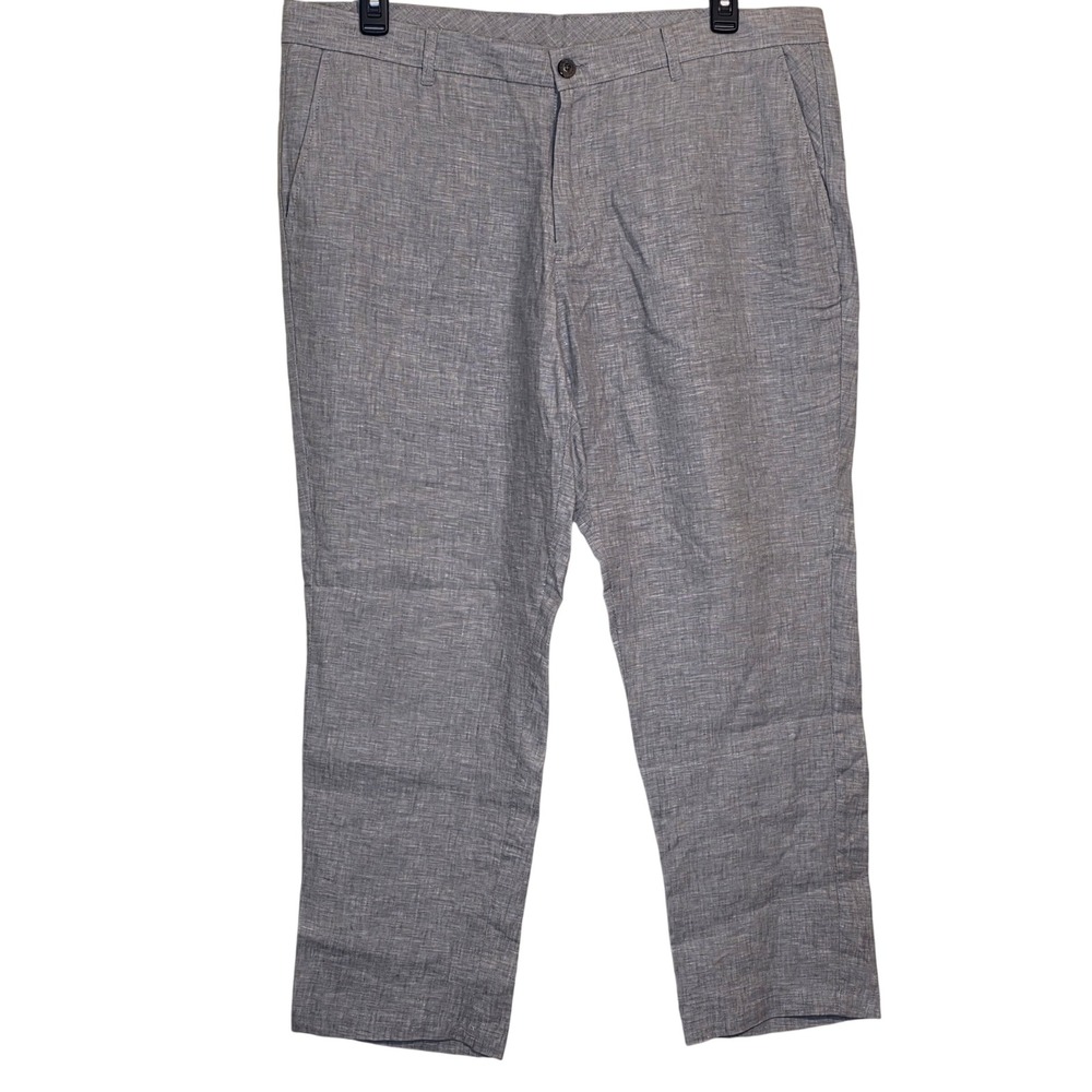 Club Room Men's Gray 100% Linen Pants 40W 30L Pleated Flat Front Dress Casual